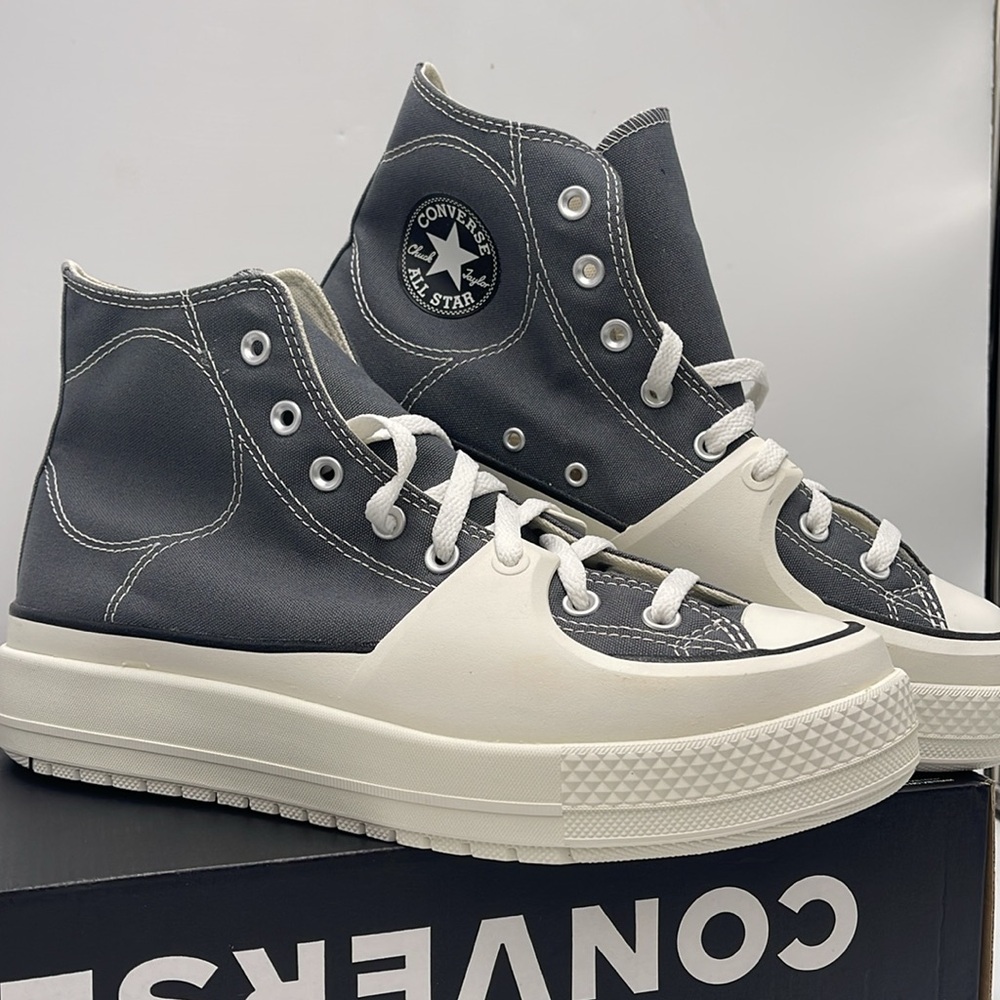 Converse Men’s A05116C CTAS CONSTRUCT HI CYBER GREY/VINTAGE WHITE/EGRET Platform - Picture 7 of 16